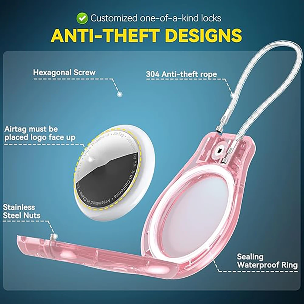 GITFOS водонепроницаемый чехол AirTag для Apple Airtags, держатель для ключей со стальной проволокой, анти-потерянный чехол для багажа, рюкзака, ключей