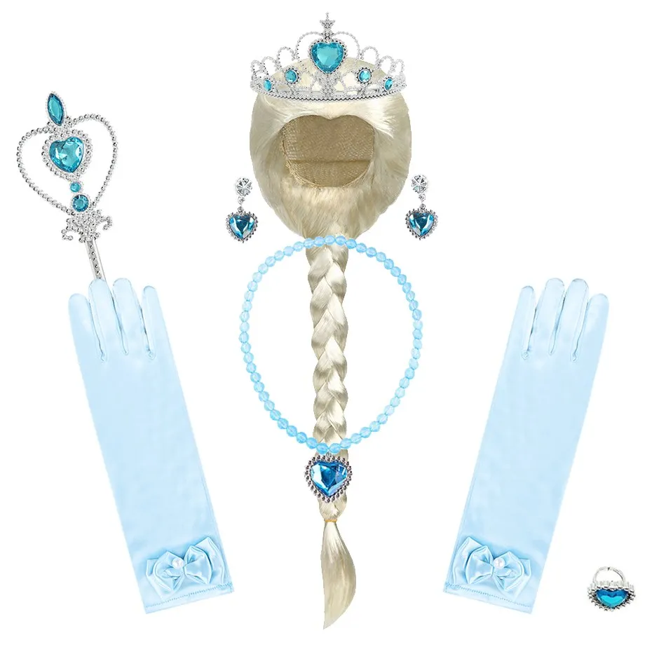 Kids Little Mermaid Ariel Wing Gloves Crown Necklace Earrings Princess Party Accessories Girl Elsa Anna Snow White Wednesday Set