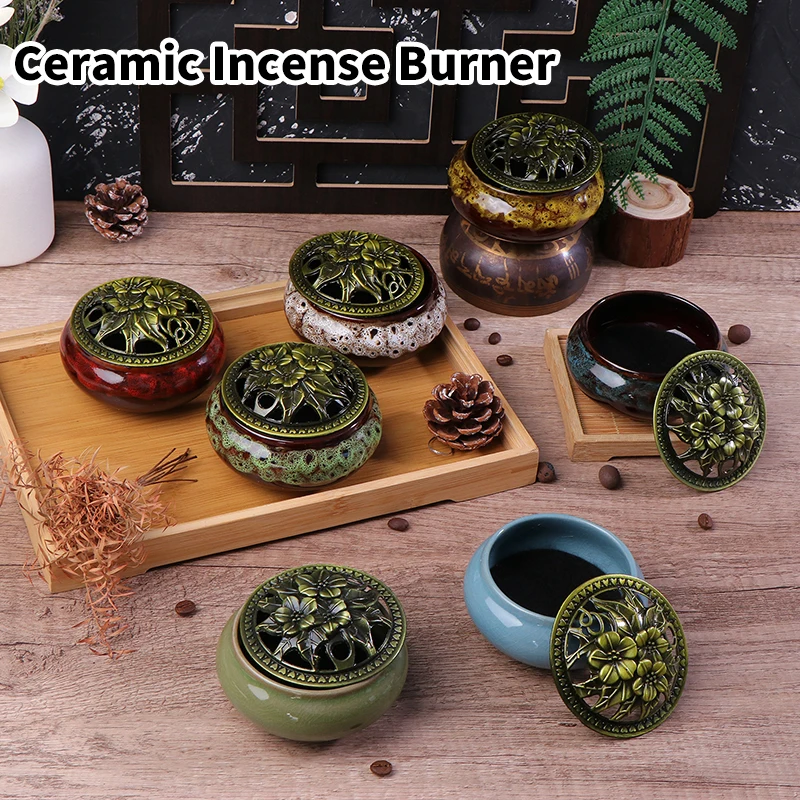 1Pc Ceramic Ice Cracking Incense Burner Coil Cone Stick Incense Burner Holder Home Ornaments Japanese Incense Burners Zen Decor