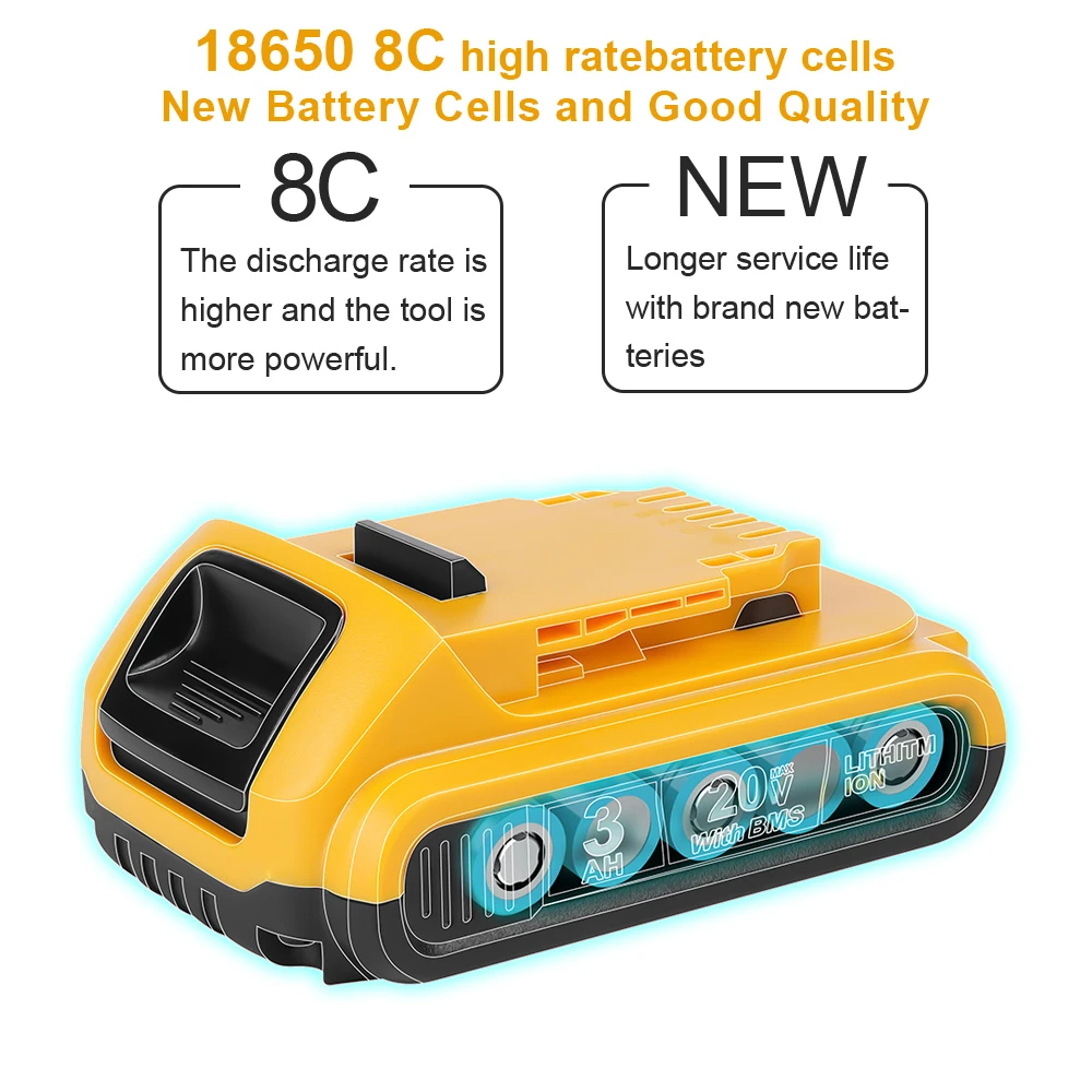 Camason 3ah batterie für dewalt 18v 20v elektro werkzeuge wiederauf lad bares elektro werkzeug zubehör lithium batterien ersetzen dcb200 184