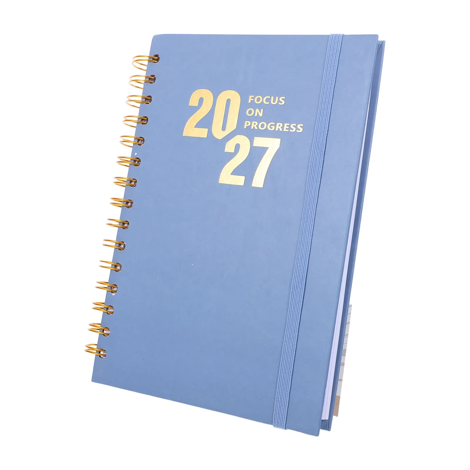 A5 Daily Planner 2027 Blue English Notebook Business Academic Diary Schedule Organizer with Dates Smooth Writing Surface