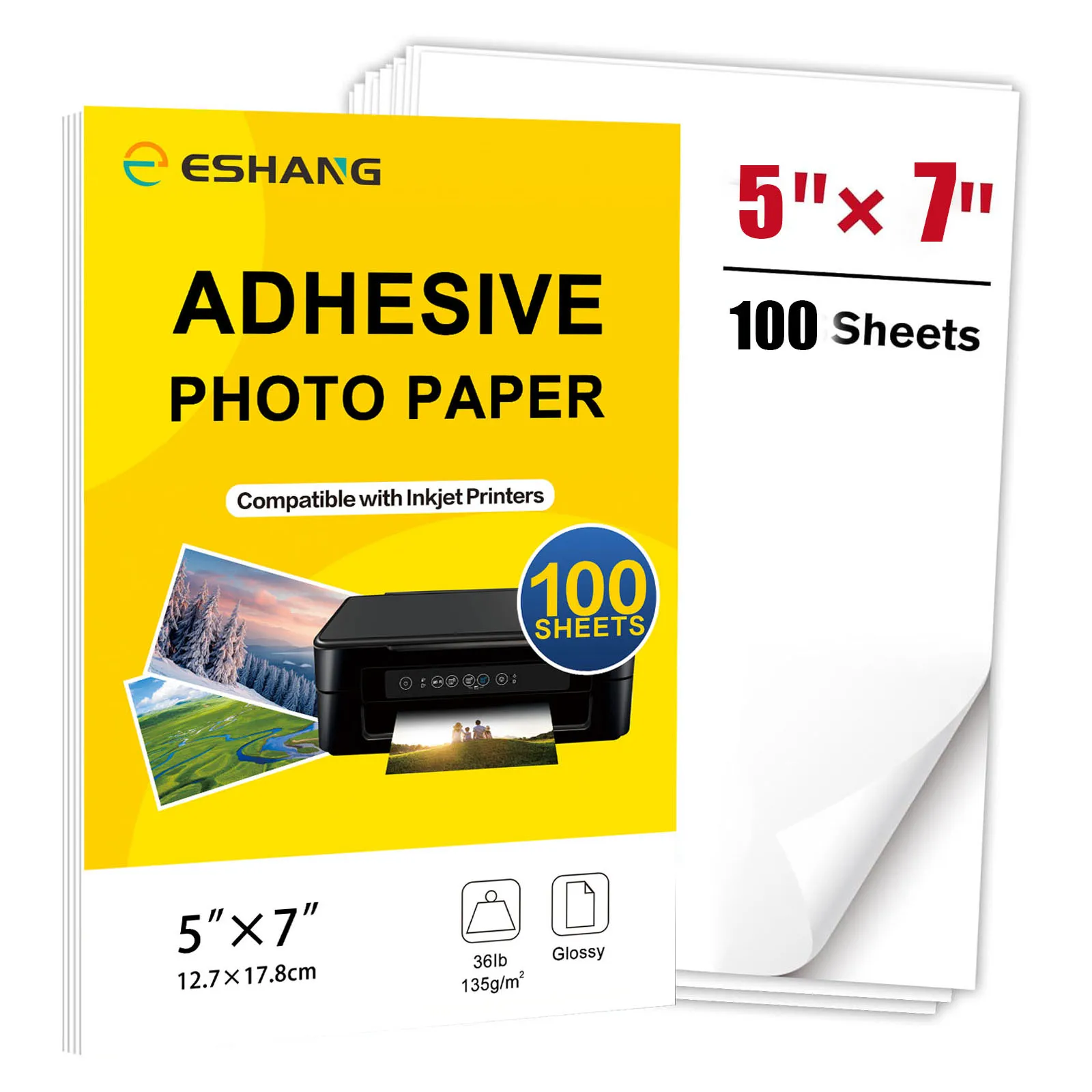 ESHANG 100 Sheets Printable Glossy Sticker Photo Paper 5x7 Inches 135G Adhesive Photo Paper Label Fo for Scrapbooking