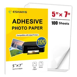 ESHANG 100 Sheets Printable Glossy Sticker Photo Paper 5x7 Inches 135G Adhesive Photo Paper Label Fo for Scrapbooking