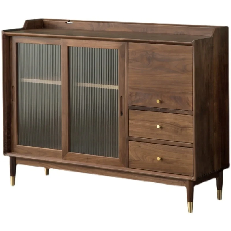 

Simple Modern Black Walnut Wood Sideboard Cabinet Solid Wood Japanese Style Living Room Storage Side Cabinet