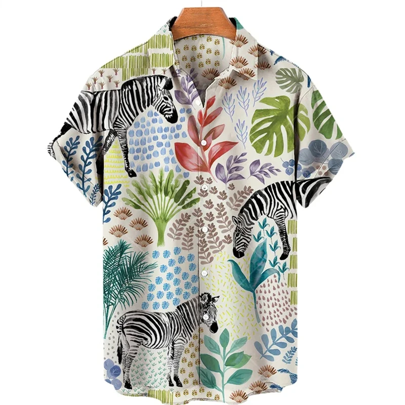 Hawaiian Animal Pattern Vintage Casual T-Shirt For Men 3D Print Leopard Tiger Short-sleeved Shirts Holiday Party Harajuku Tops