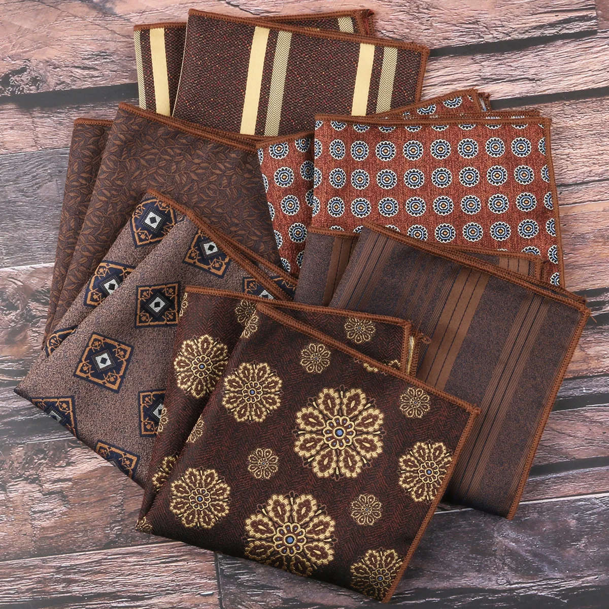 2 قطعة بدلة رجالية رسمية للأعمال وشاح جيب قميص مربع صغير منديل بدلة الصدر وشاح حريري إكسسوارات لون القهوة