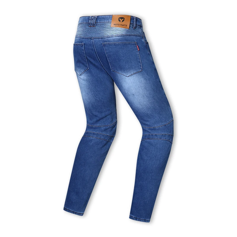 Winter Warm Motorcycle Pants Blue elasticity Jeans Built-in Knee Protection Men Motorbike Trousers Thickened for Riding Safety
