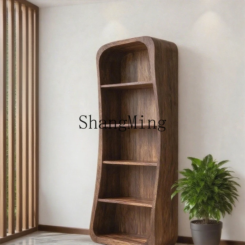 

CL Modern Simple Home Solid Wood Bookcase Living Room Black Walnut Solid Wood Irregular Storage Bookcase