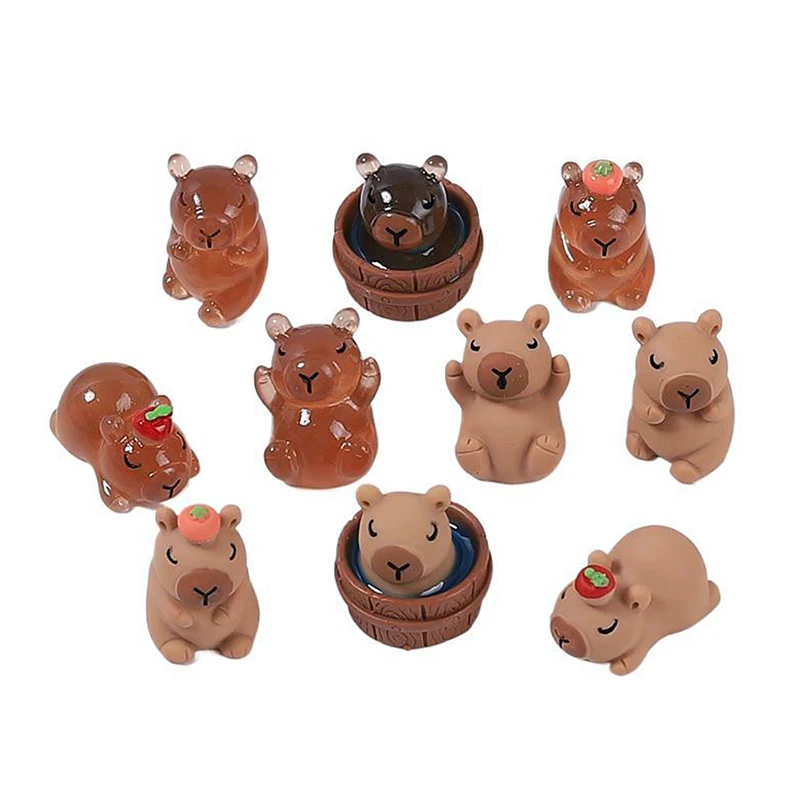 Luminous Mini Capybara Resin Miniature Figurine Glow At Night Fairy Garden Decoration DIY Ornament Cute Desk Decoration