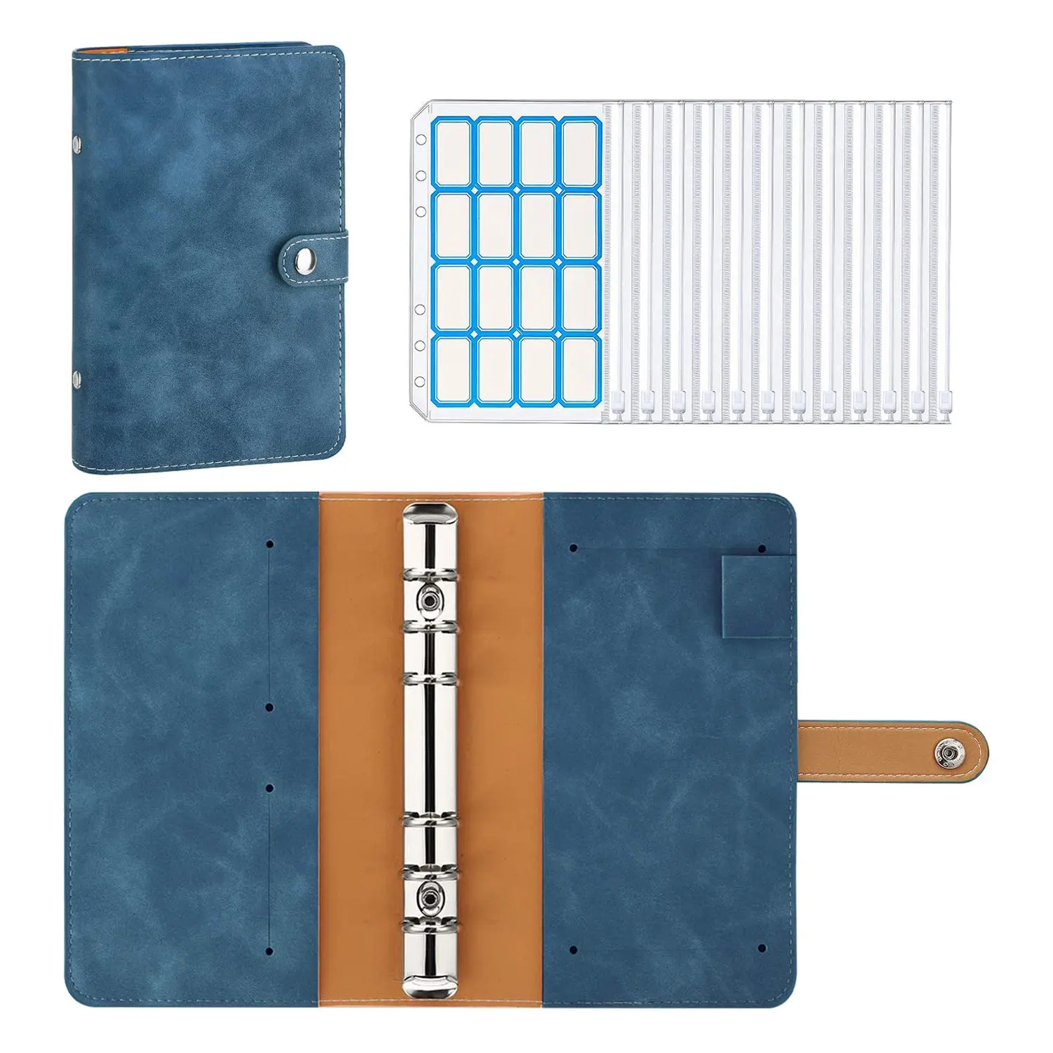 A20I A6 Budget Binder with Zipper Envelopes,Binder Cover Folder Budget Planner with Cash Envelopes Pockets & Label,Blue