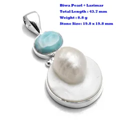 Genuine Biwa Pearl  Larimar Labradorite Lapis Lazuri Ruby Mystic Topaz Turquoise Azurite Amethyst  Pendant 925 Sterling Silver