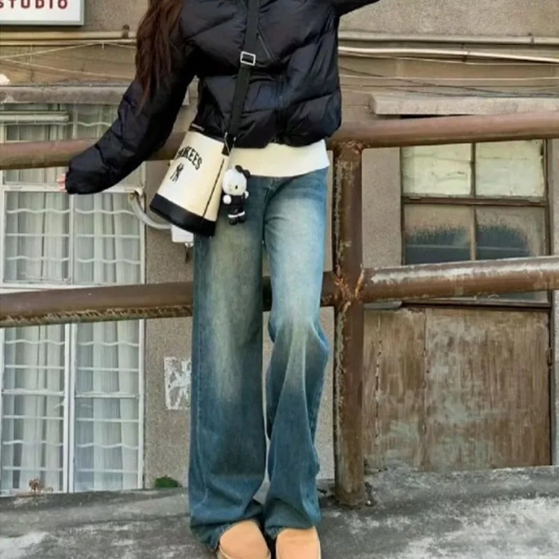 

Ретро потертые широкие джинсы женские весенние новые свободные брюки с высокой талией тонкие прямые брюки длиной до пола для мытья полов
