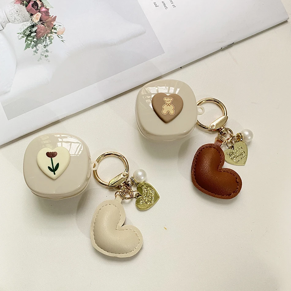 Sang Trọng Dễ Thương Tình Yêu Dành Cho Samsung Galaxy Nụ 2 Pro/Búp Sống/Búp Pro Tai Nghe Ốp Lưng Silicon TPU với Mặt Dây Chuyền Móc Khóa