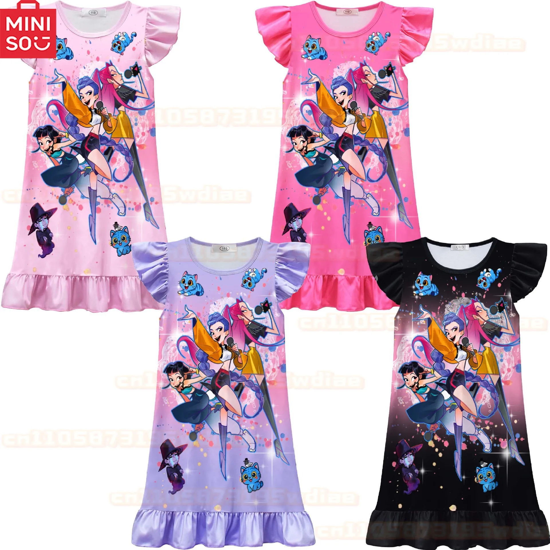 

KPop Demon Hunters Girls' Dress Ice Silk Flying Sleeve Pajamas Nightdress Home Dress Toddler Nightgowns Kids Dresses for Girls