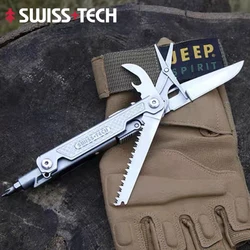 SWISS TECH-Mini multiherramienta plegable EDC, herramientas de supervivencia al aire libre para acampar, tijeras de bolsillo, destornillador, herramientas de mano, 11 en 1