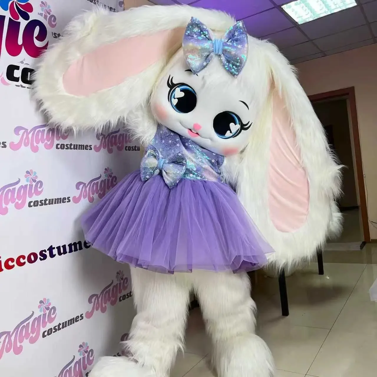 Disfraces de Mascota de Conejo Peludo para Publicidad de Celebridades de Internet Extranjeras, Carnaval, Fiesta y Desfile de Moda