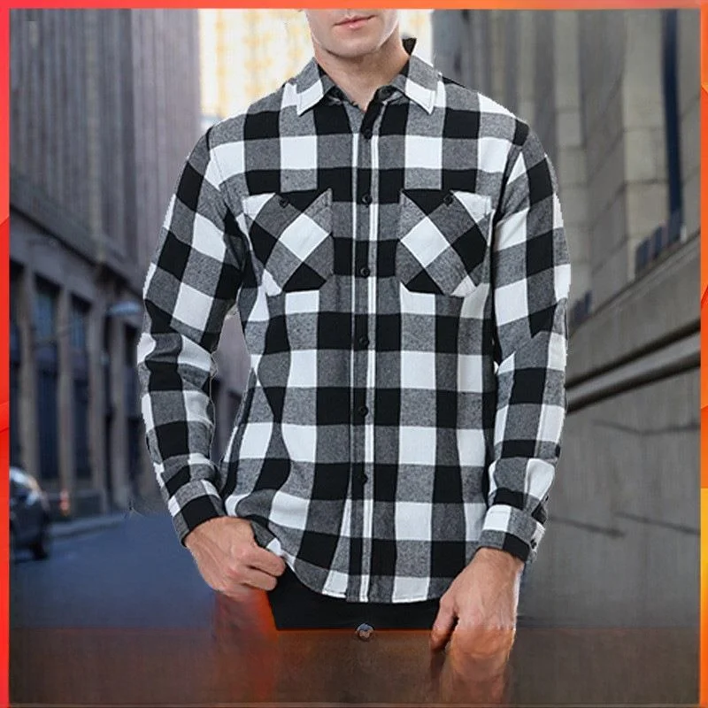 

Мужская теплая рубашка в клетку с длинным рукавом, устойчивая к деформации, для делового и повседневного стиля
