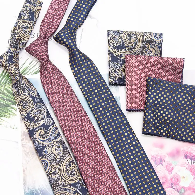 Mens Tie Cravat Set Jacquard Plaid Ties for Men Gift Striped Neck Tie for Wedding Casaual Suits Skinny Necktie Shirt Accessories