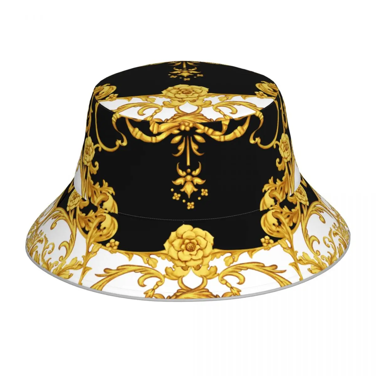 Golden Baroque Reflective Bucket Hat Summer Hats Fisherman Hat Foldable Women Men Sunscreen Shade Caps