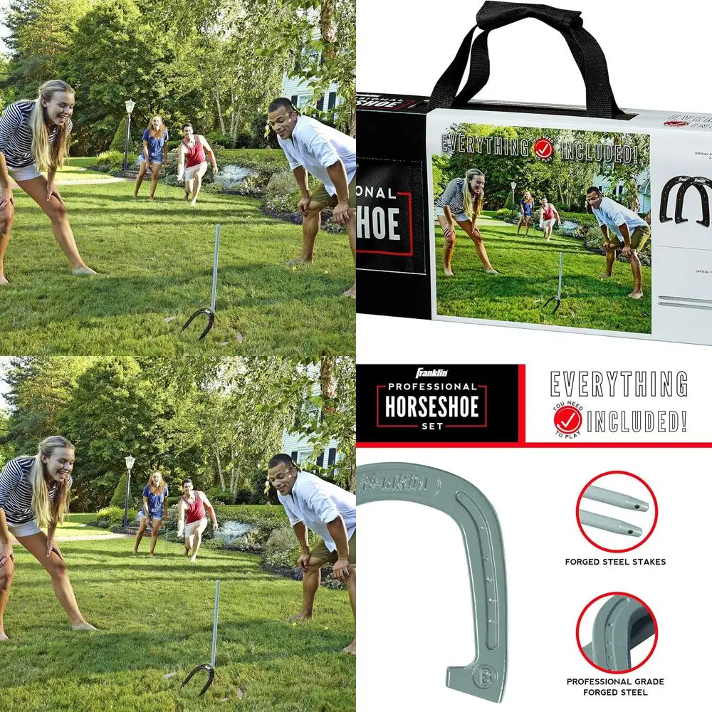 Conjuntos de herradura deportiva Franklin - Juegos de herradura de metal para adultos + niños - Zapatos de caballo de acero con peso oficial - Playa + Césped