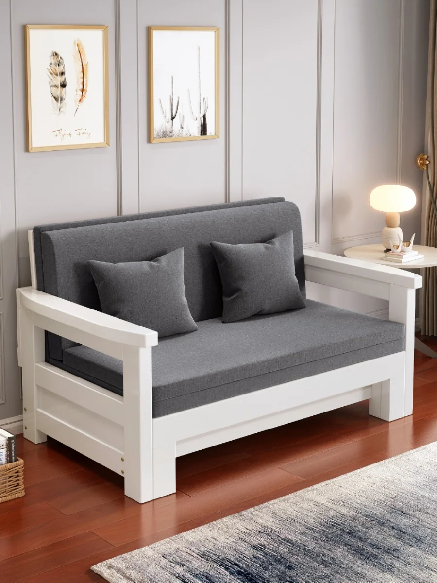 Solid wood sofa bed dual-purpose bed, living room, balcony, study room, foldable multifunctional 1.2, double 1.8, 1.5