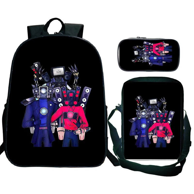 3pcs Skibidi Toilet Backpack with Pencil Case Shoulder Bag Camcordeman Students School Bag Girls Boys Kids Teens Rucksack