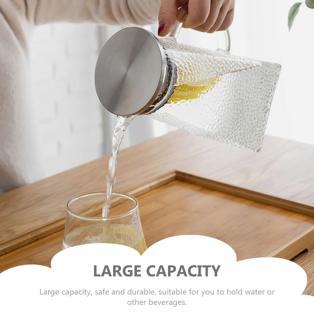 

Glass Cold Water Kettle with Lid Large Capacity Portable Household Glass Pitcher Kitchen Cold Water Pitcher Hammer Pattern