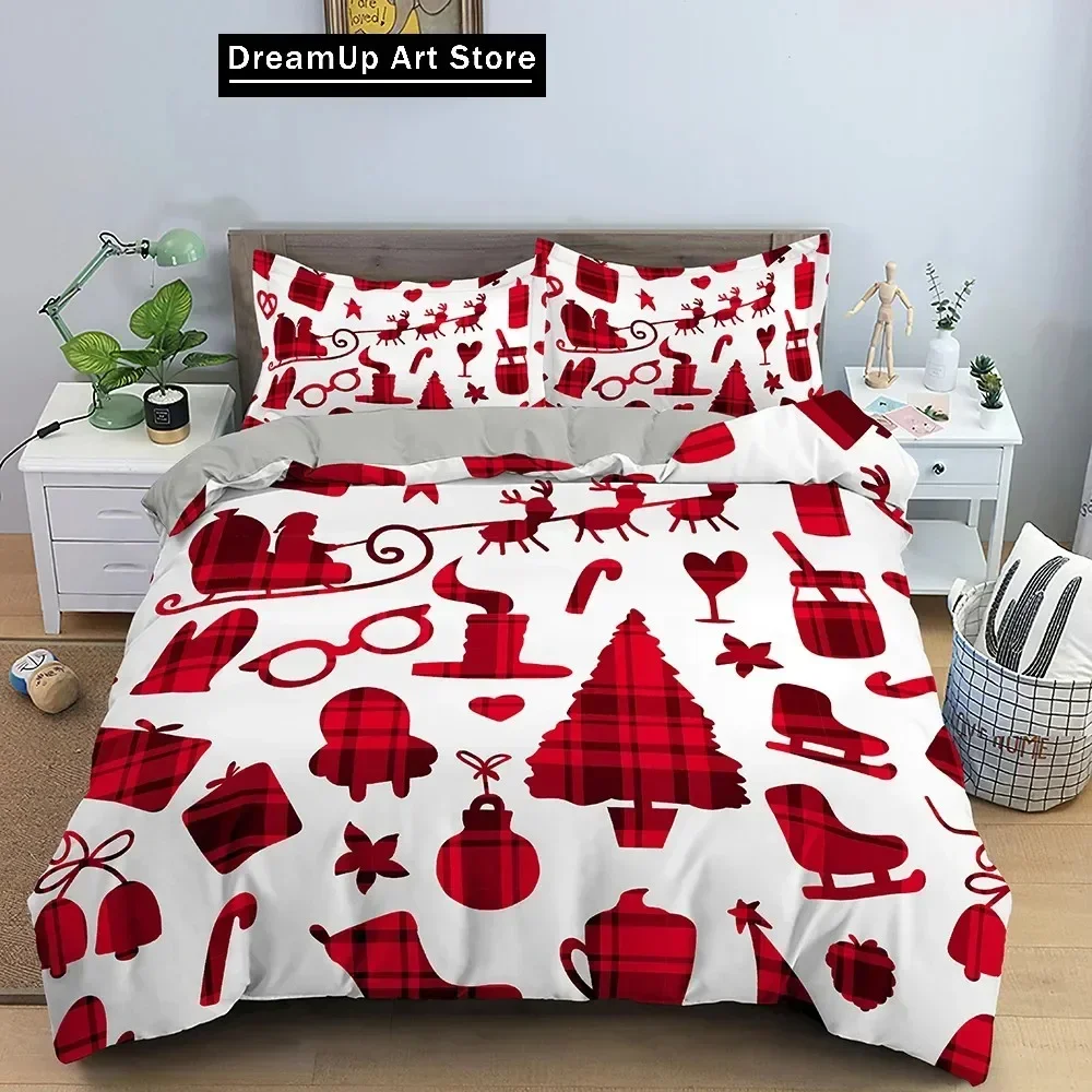 3D Merry Christmas White Bedding Sets XMAS Duvet/Quilt Cover Set Polyester Comforter Cover King Queen Full Twin Red Bow Beige