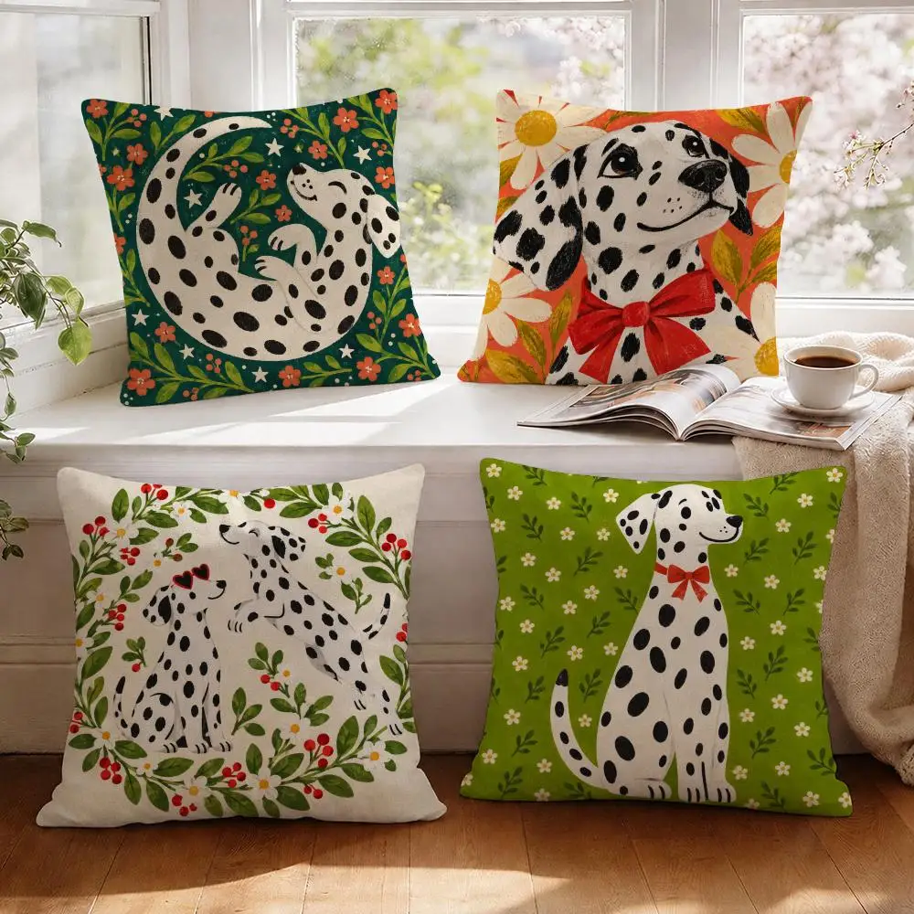 Dalmatian Classic Bold Cushion Cover 1/4Pcs Linen Throw Pillow Covers Double-Side Print Sofa Couch Living Room Decor