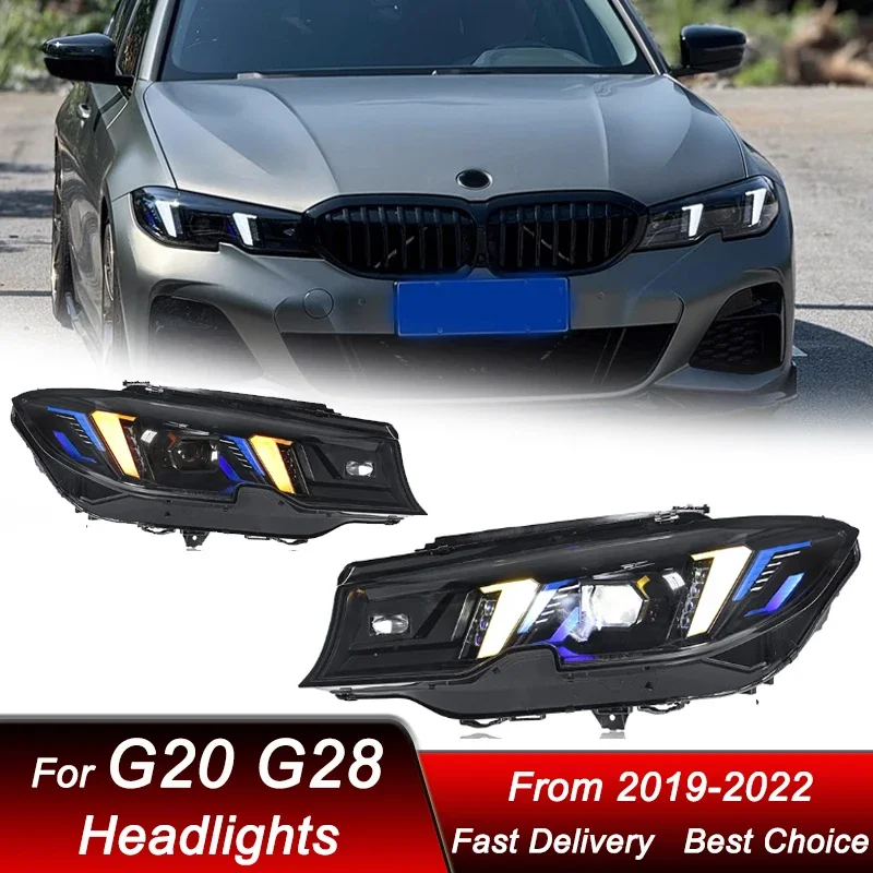 

Поп-автомобильные фары для BMW 3 серии G20 G28 2019-2022, желто-белые светодиодные фары DRL в сборе, обновленные аксессуары для линз проектора