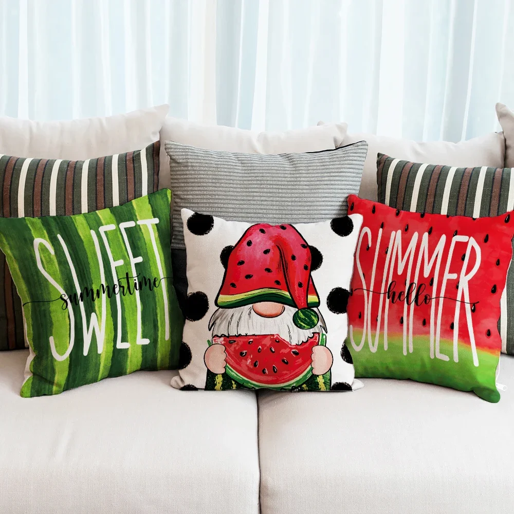 Summer Watermelon Themed Pillowcase Cute Summer Watermelon Midget Truck Design Cuddle Pillowcase Vacation Party Home Sofa Decor