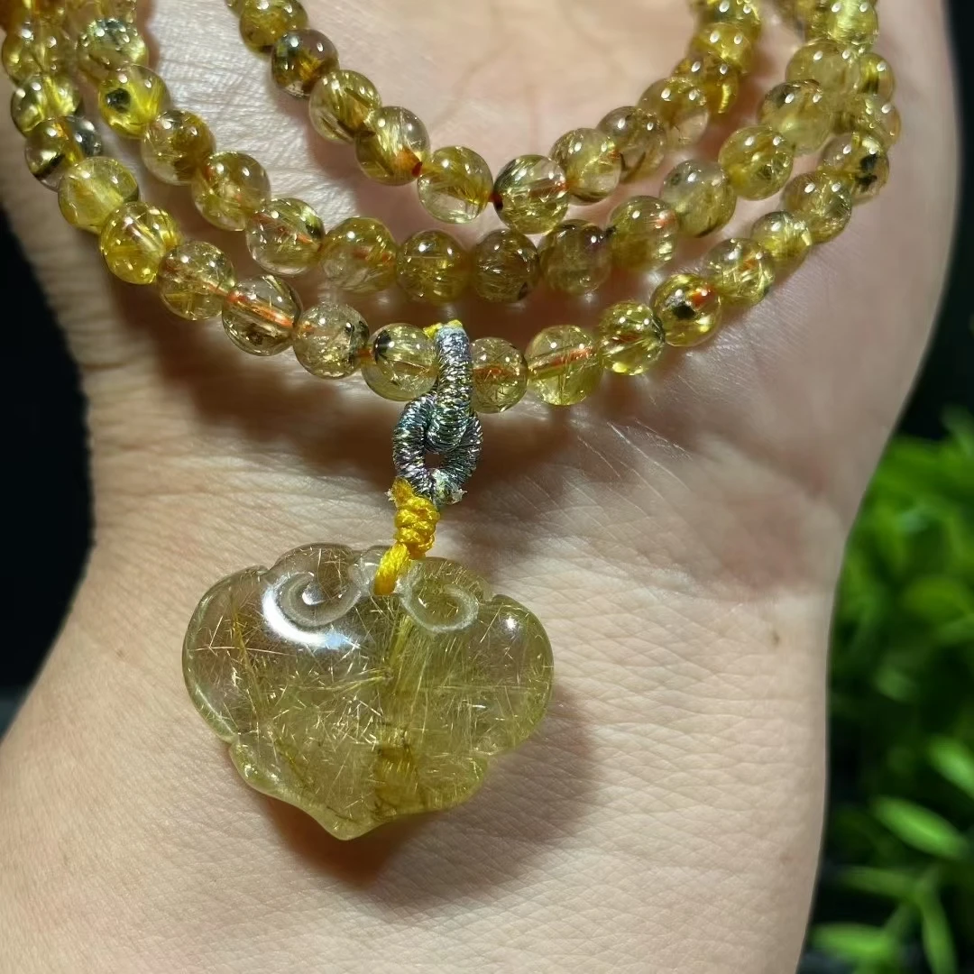 

Natural Gold Rutilated Quartz Titanium Bracelet Pendant 5.2mm Clear Round Wealthy Woman Men Beads Jewelry Brazil AAAAAAA