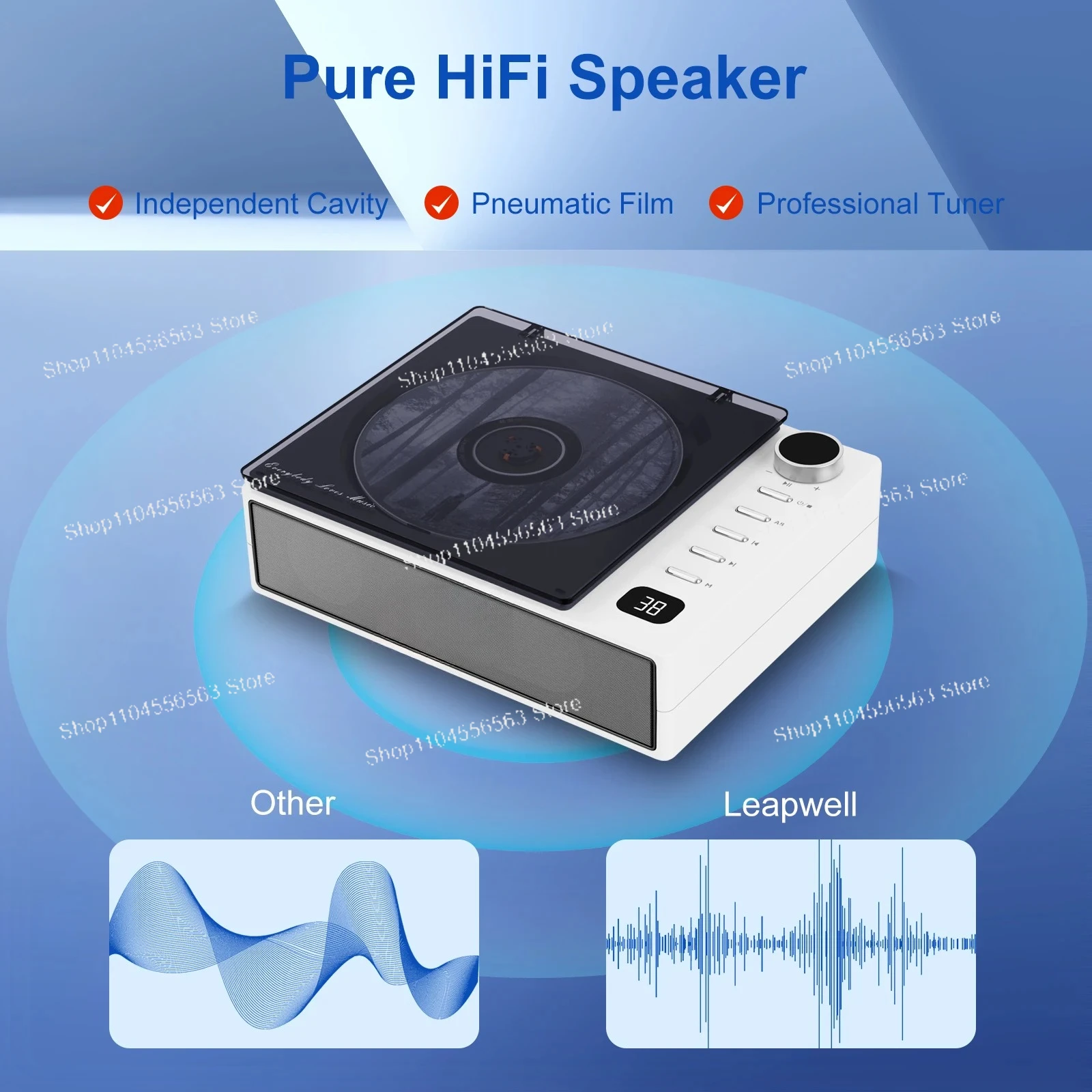 CD201 Turntable Compact Rechargeable Hifi Retro Portable CD Player with Speakers/FM Radio/Mp3/Usb