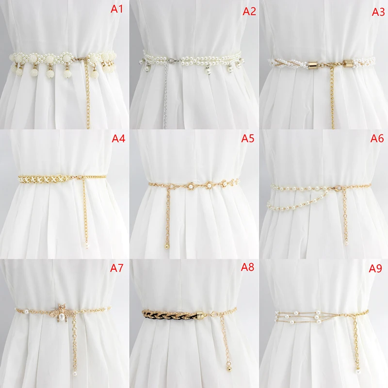 1PC Spliced Pearl Women Belt Elegant Versatile Elastic Waist Design Fashion Beading Versatile Spring Summer