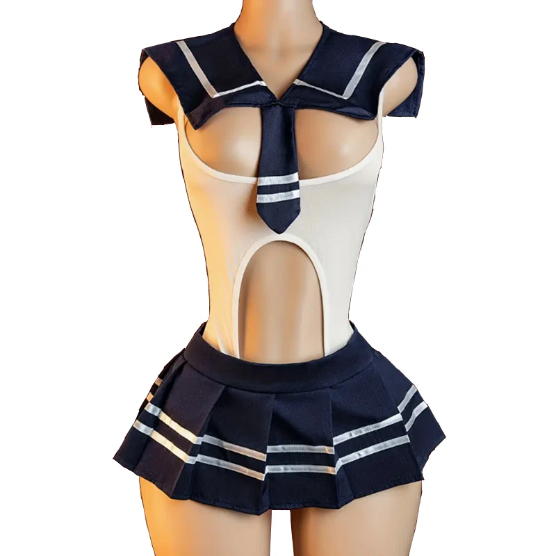 プラスサイズ 女性用 ファンタジー 海軍風少女 コスプレ アニメ衣装 JK制服 日本風 カワイイ セクシー ランジェリー セット ミニスカート コスプレ衣装