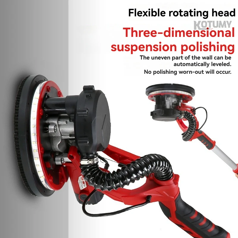 225mm Wall Sander Long Handle Putty Polisher Self Dust Absorption LED Light Drywall Sanding Machine