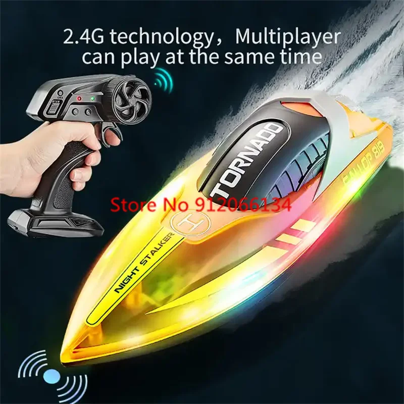 Multifunctional  High-Speed Remote Control Speedboat 2.4Ghz Smart Alarm Capsizing Reset LED Lighting Electric RC Boat Kids Toy