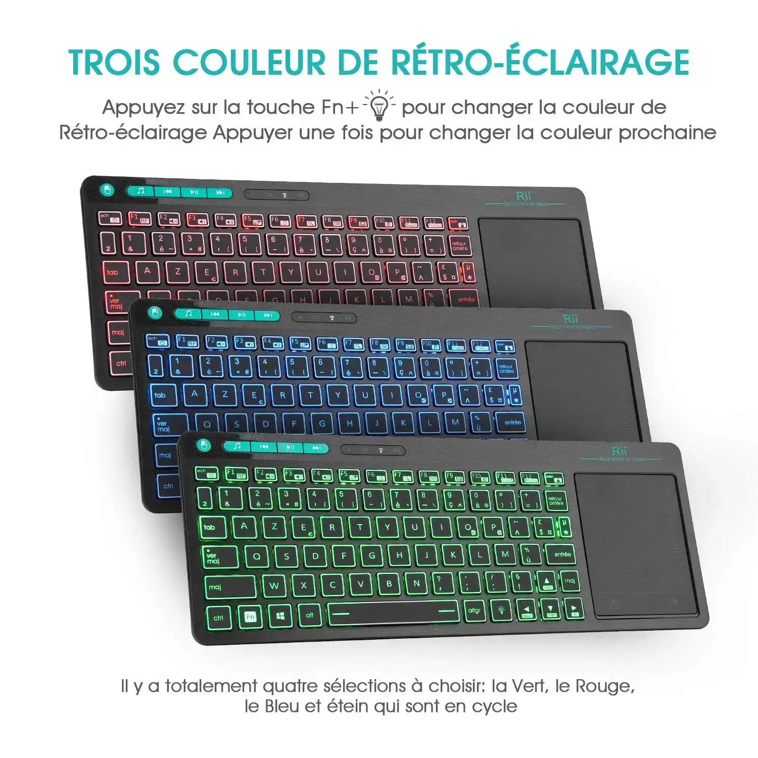 Rii K18+ RGB Backlight French (AZERTY) Mini Wireless Keyboard Office Keyboard With Touchscreen Touch Mouse For Android TV Box PC