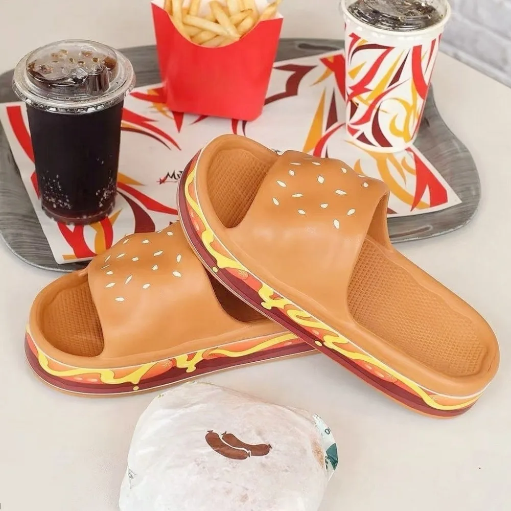 مضحك محاكاة همبرغر النعال سميكة وحيد عدم الانزلاق لينة أسفل إيفا همبرغر النعال الإبداعية ثلاثية الأبعاد همبرغر الشرائح