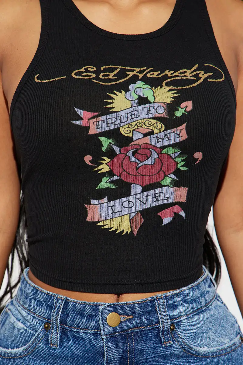 Y2k Women's Clothing Short Tank Top Round Neck Sleeveless Flower Sexy Girl Gothic Graffiti Printing Trendy Streetwear Vintage