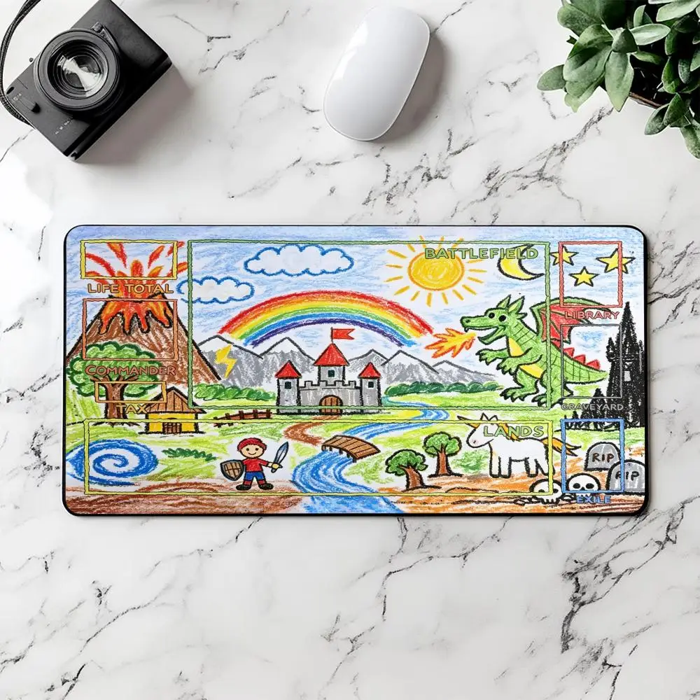 

Hand-drawn crayon painting design Card Playmat Magic Game Mats Tabletop rug TCG Battles Commander Gaming Mouse pad Duel deskmat