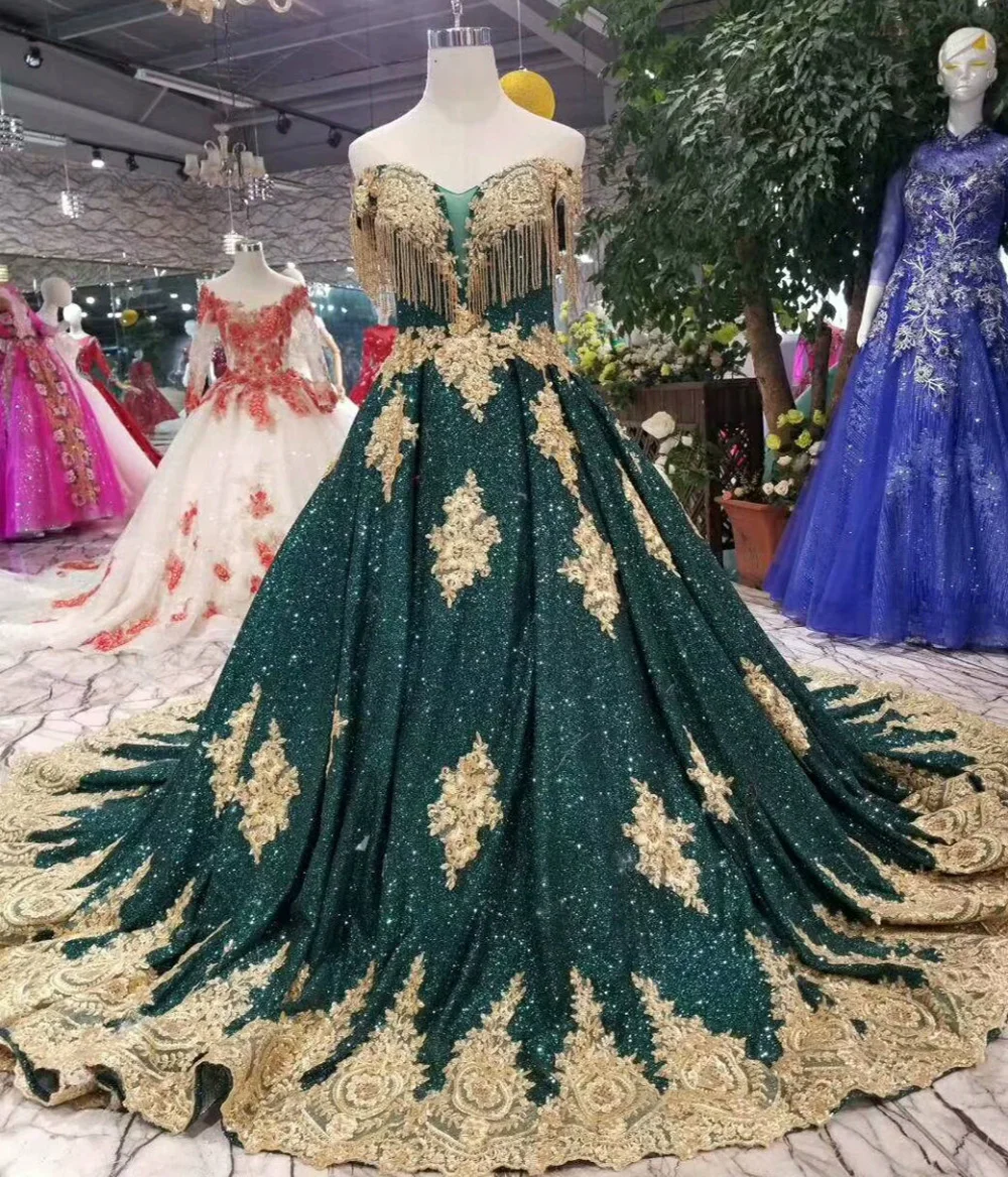 Vestidos de Quinceañera de lentejuelas verdes de lujo 2022, vestido de fiesta de cumpleaños de 15 años con escote Corazón y encaje dorado, corsé, vestido de Graduación