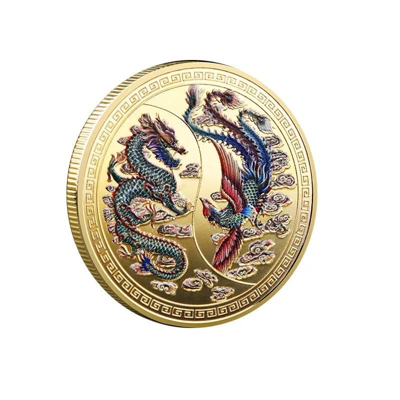 

Prosperity Brought by the Dragon and the Phoenix Traditional Commemorative Coin Customized High Quality Brand New Gold silver