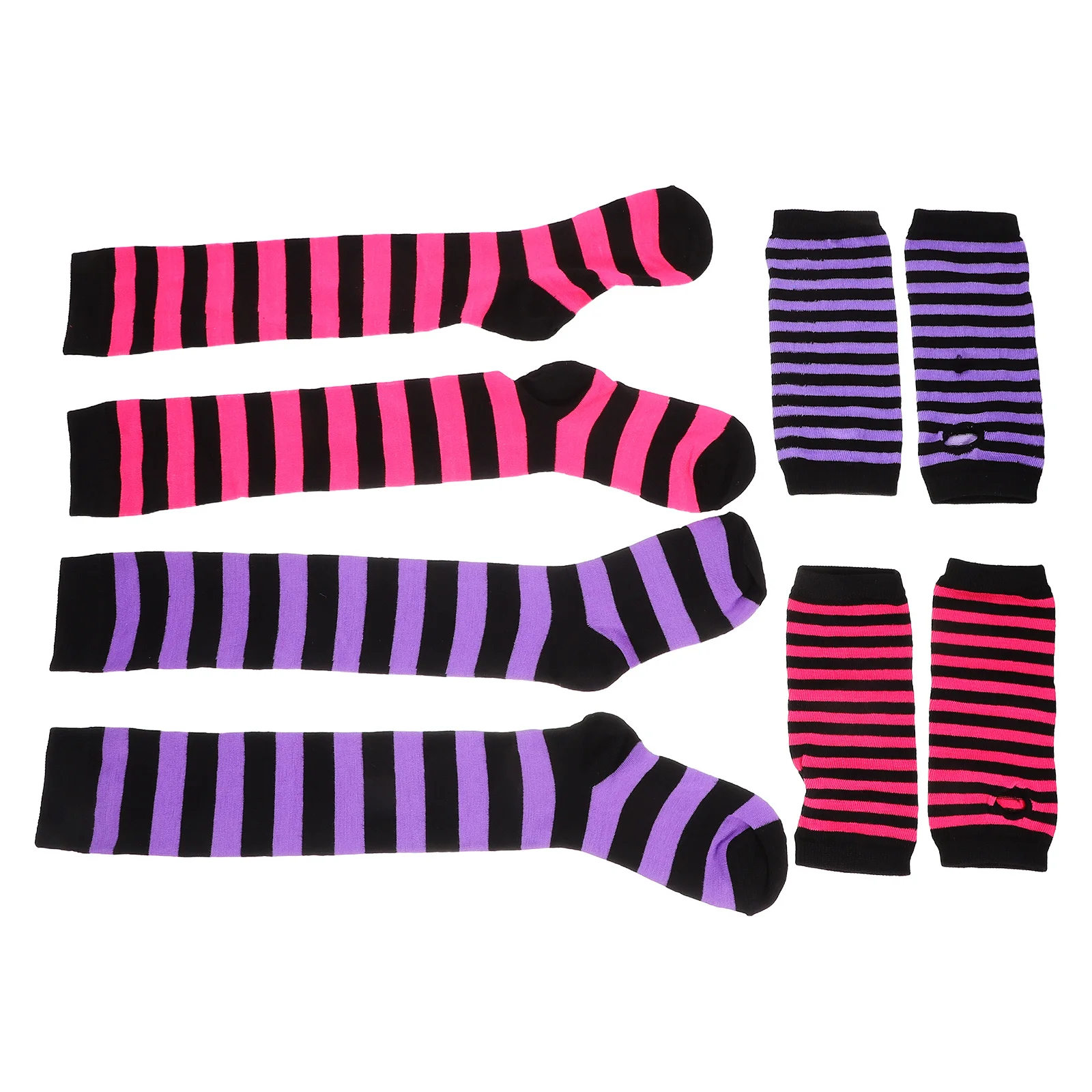 

2 Sets Children'S Striped Socks Set Knitted Leg Arm Warmers For Kids Soft Winter Warmth Party Cosplay Gloves Stocking Accessory