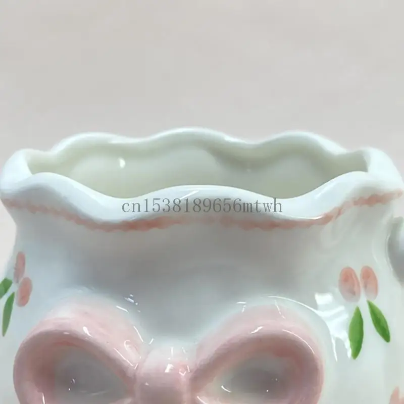 

Handcrafted Ceramic Coffee Mug With Unique Bows Design Drinking Cup Porcelain Drinkware For Home Office Travel Use B03D
