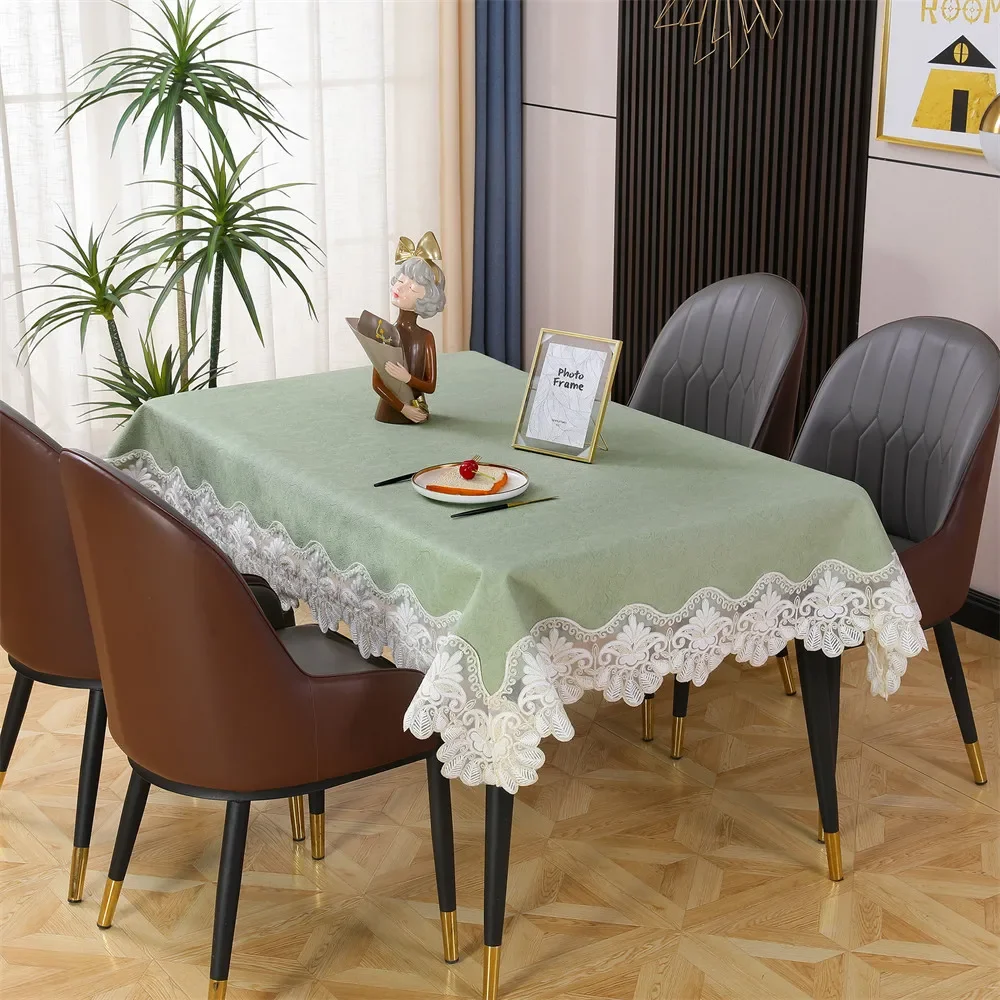 EIFLOY Chic PU Leather Tablecloth Waterproof Oil Proof Rectangular with Lace for Party Table Cover for Dining Table Dropshipping