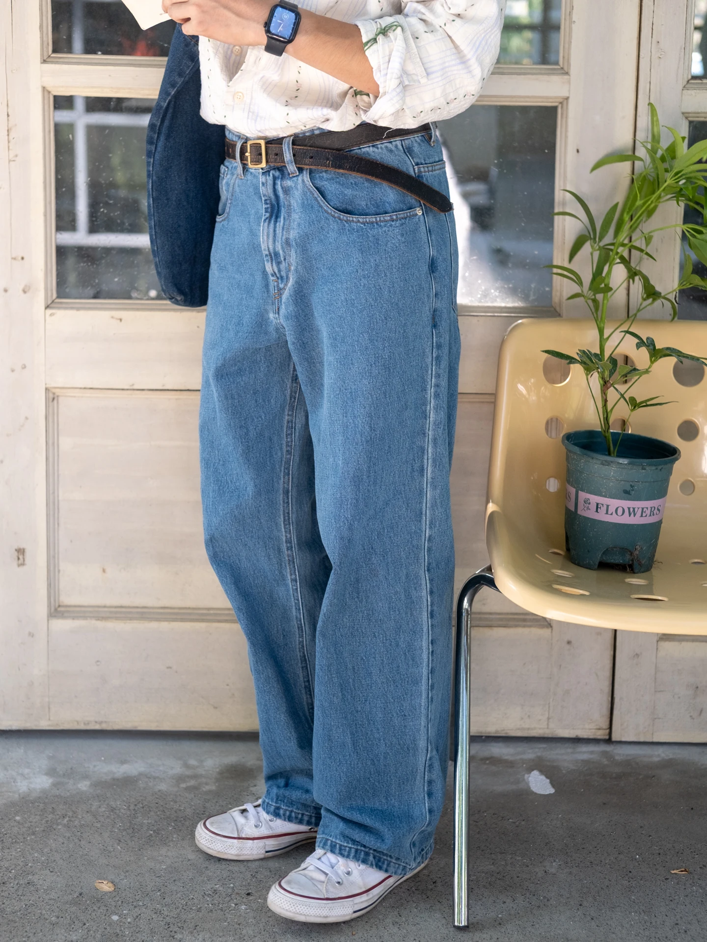 Calça Jeans Clássica de Perna Reta Azul e Cinza Lavada com Design Retrô Casual de Algodão para Homens e Mulheres, Tamanhos Ju...
