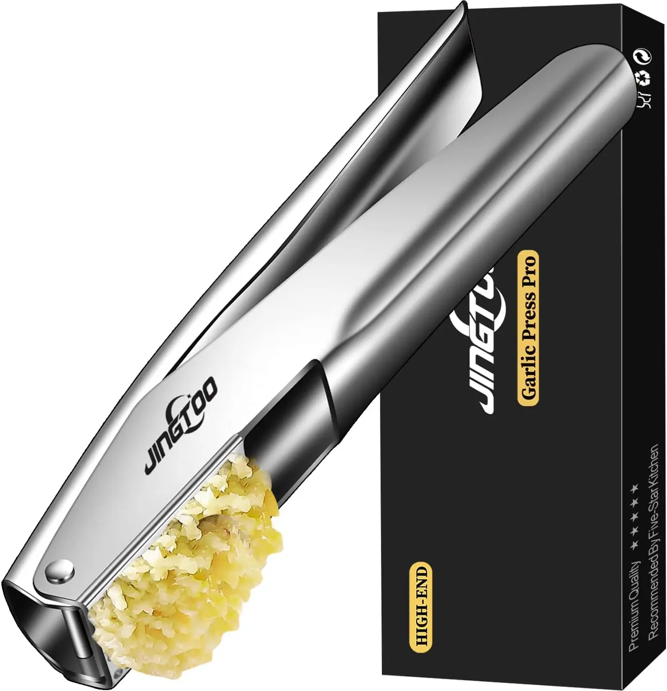 

Garlic Press Stainless Steel, Premium Garlic Mincer - 5 Years Warranty - No Need to Peel Garlic Crusher, Ginger Masher & Presser