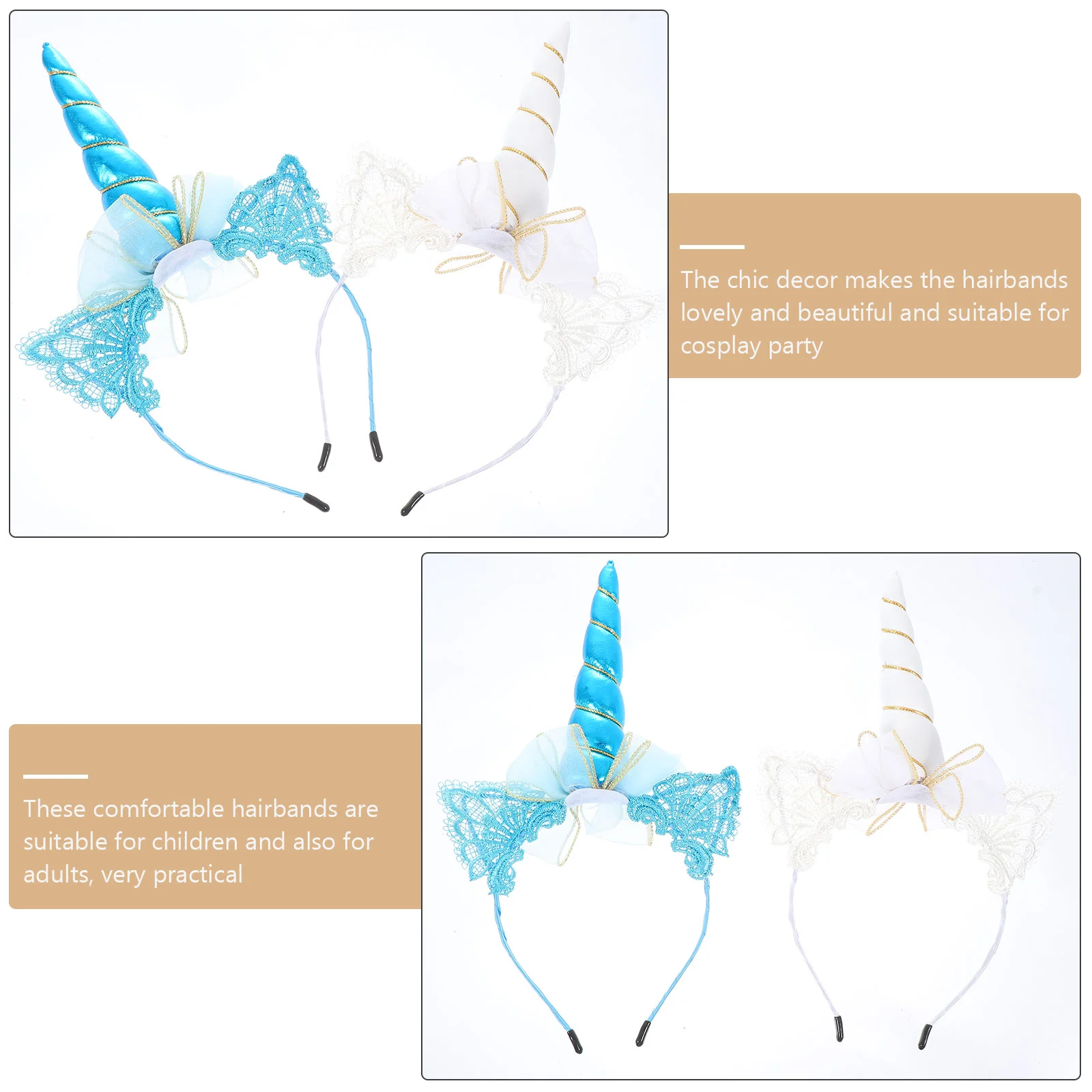 2 Pcs Unicorn Headband Creative Headdress Hair Accessories Lovely Wear Hoops Party European American Delicate