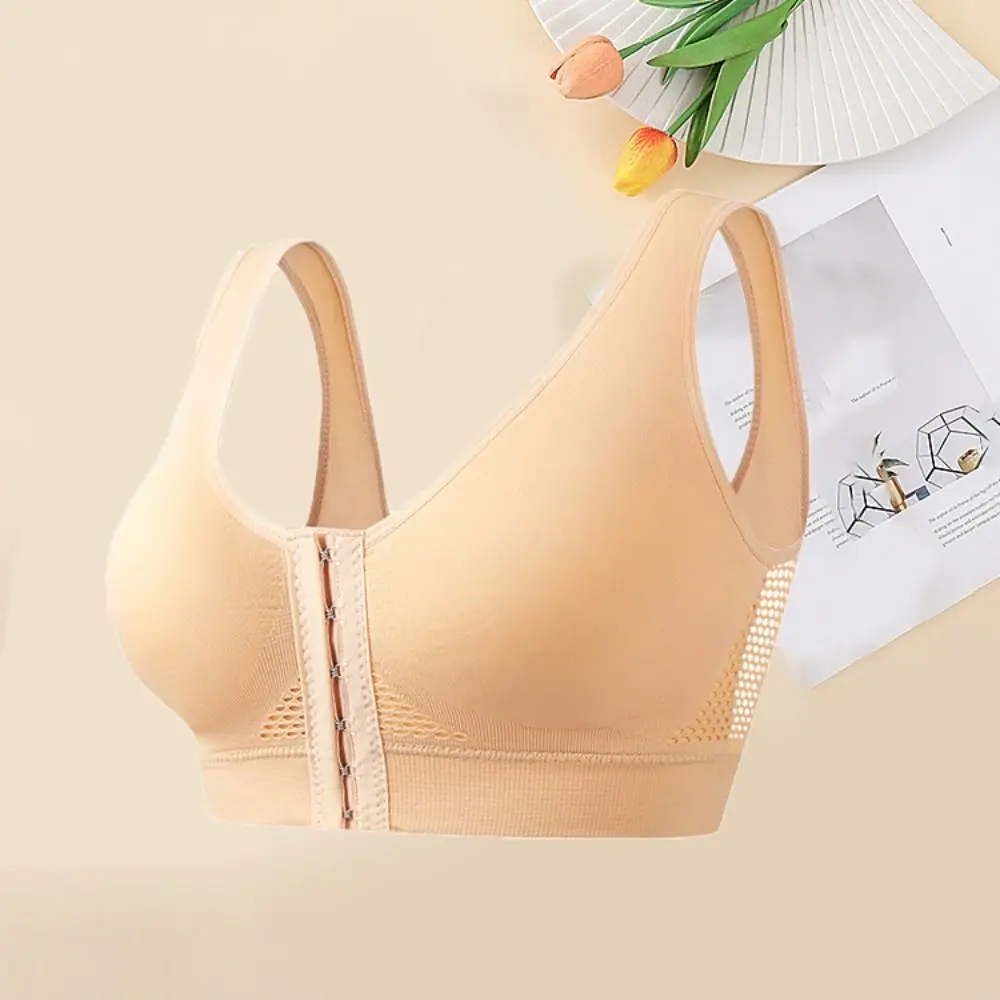 

Front Buckle Wireless Deep V Bra Shockproof Anti-sagging Brassiere for Women Lingerie Mesh Hollow Big Cup Bra Running